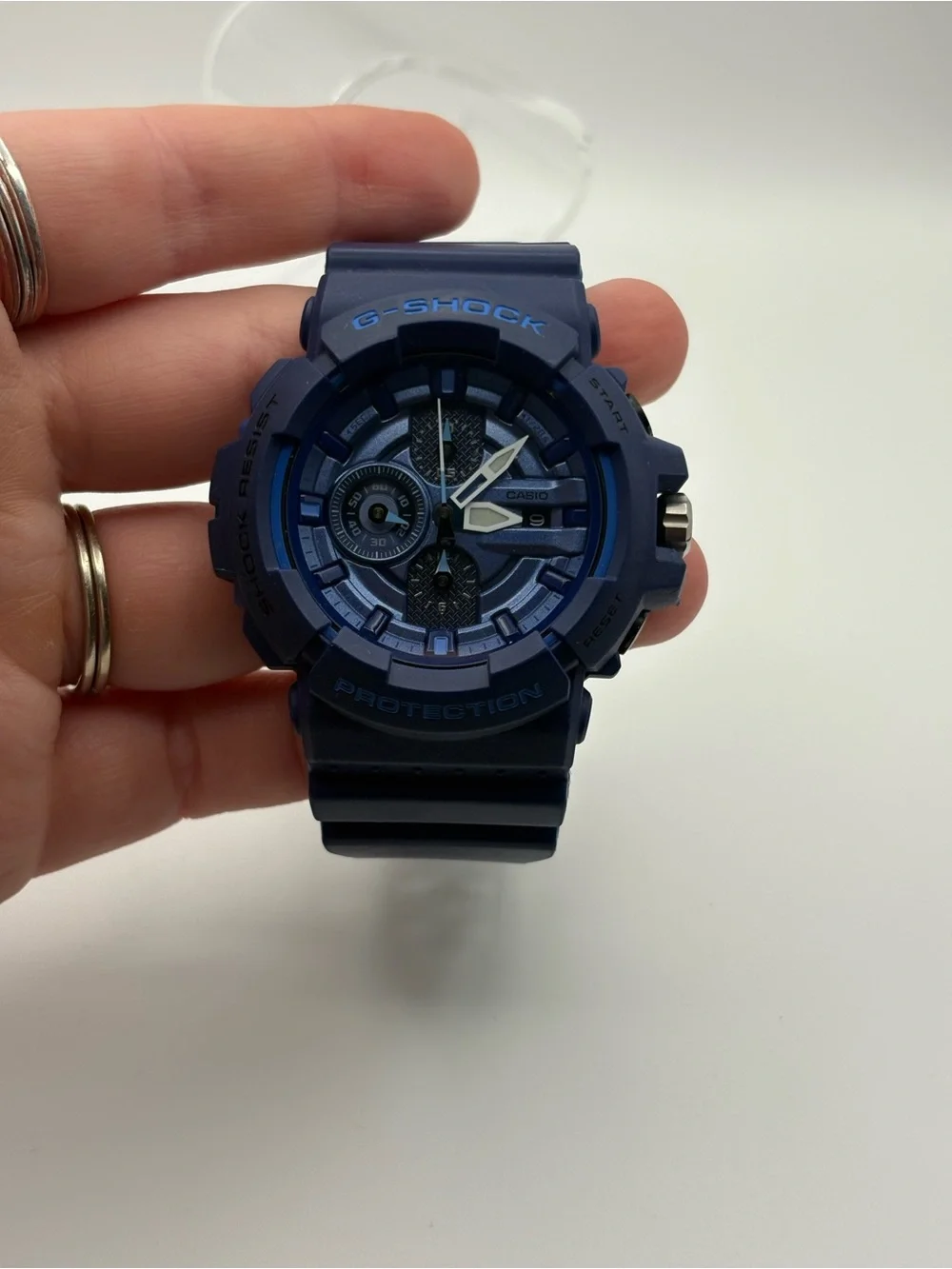 Casio G-Shock Resist Watch Blue on Blue In Box Analog Chronograph Date Dial